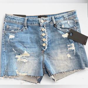 NWT Vervet by Flying Monkey Distressed High Rise Button Fly Denim Shorts - 29